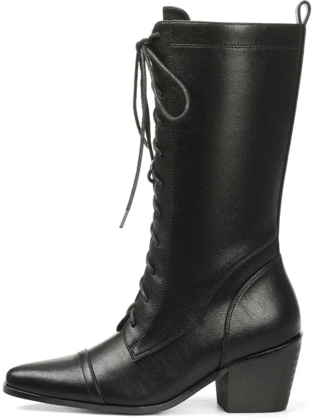 Women's Black Lace Up Chunky Heel Vintage Combat Heeled Dress Casual Boots